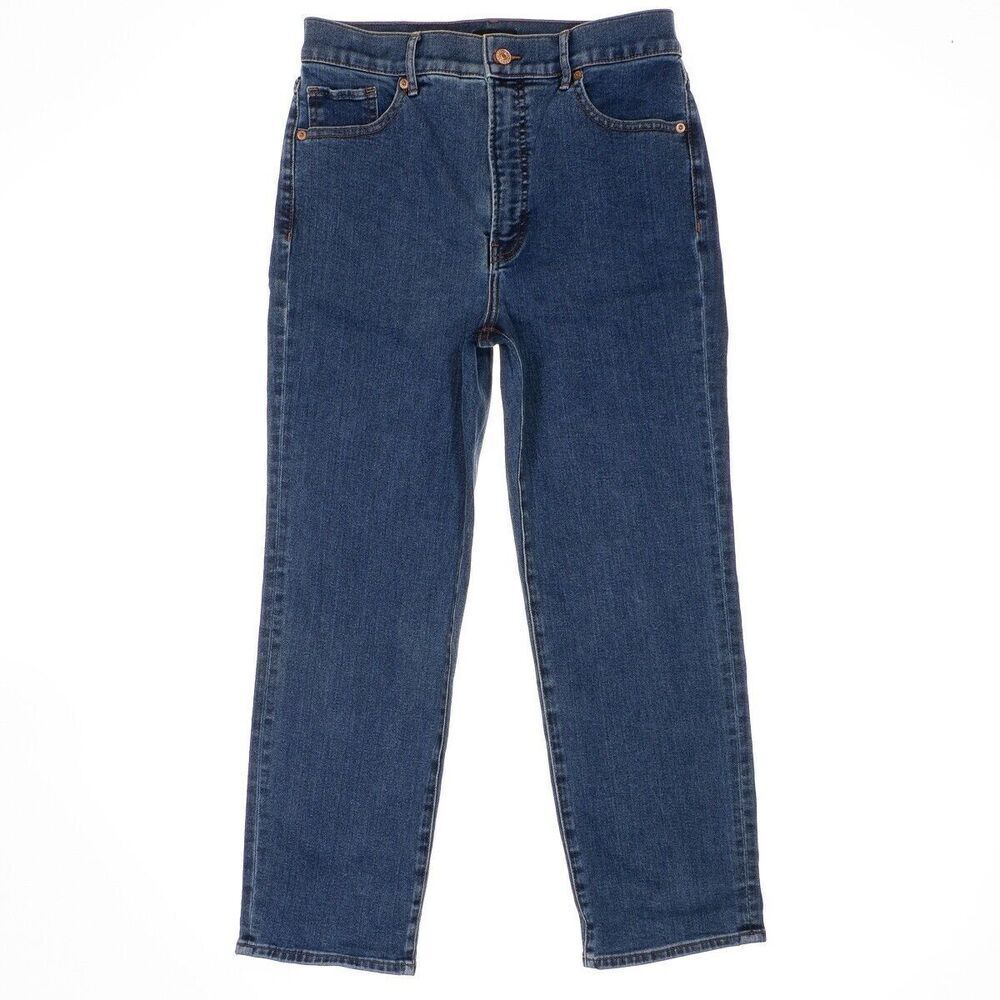 Express Straight Crop Jeans 8 Womens Super High Rise Blue Denim Stretch 29x24